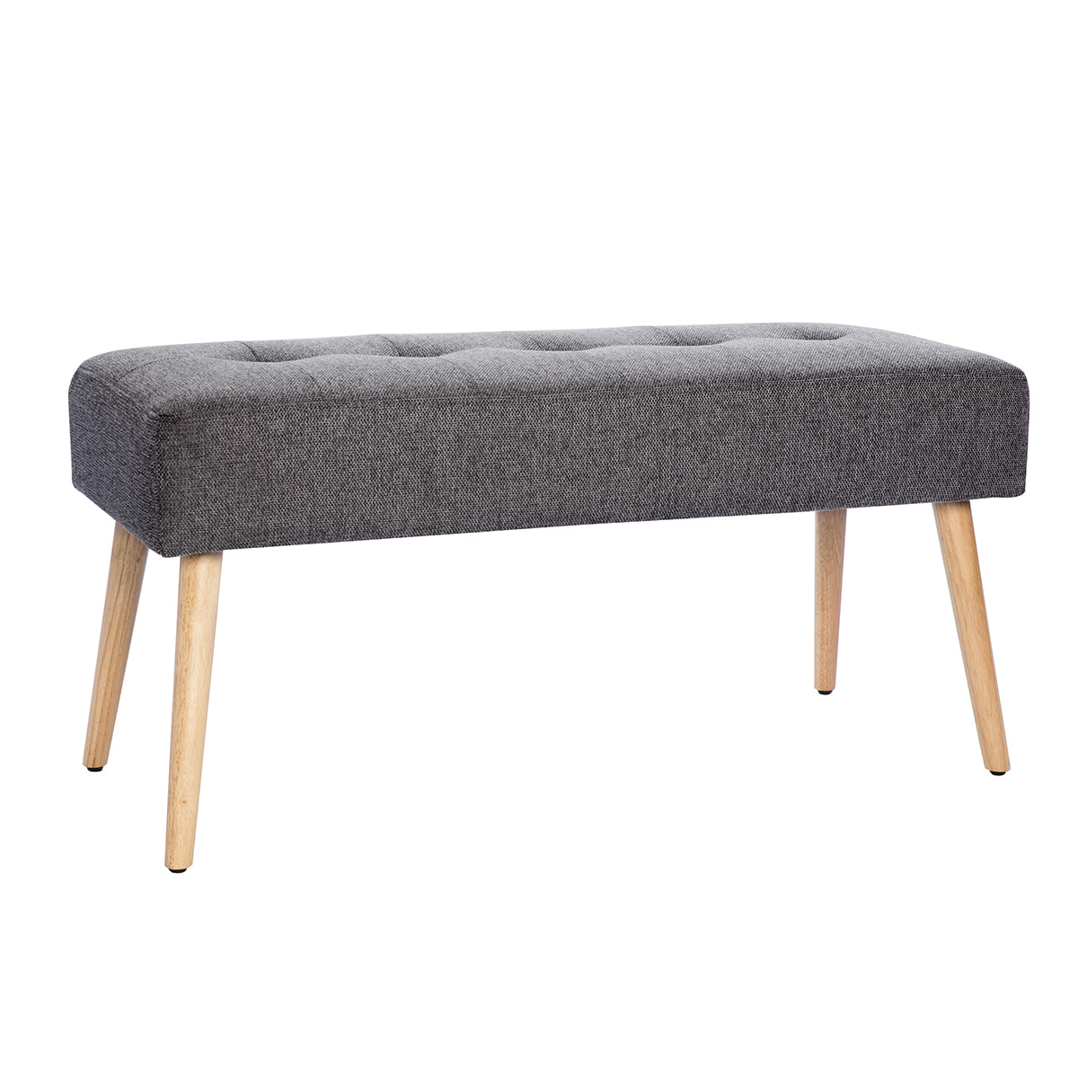 Banc scandinave capitonné en tissu effet velours texturé gris foncé et bois clair L96 cm GUESTA