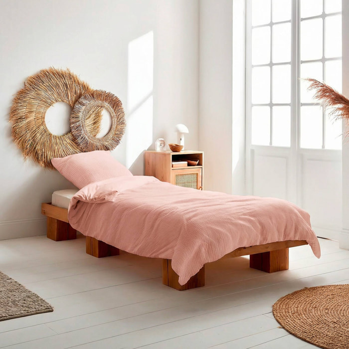 Parure de lit gaze de coton pêche ALIX