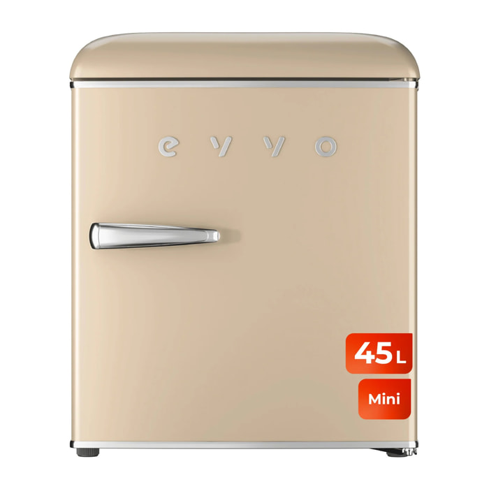 EVVO Frigorífico Mini F20 Retro Beige, 45 l, diseño vintage, bajo consumo, silencioso
