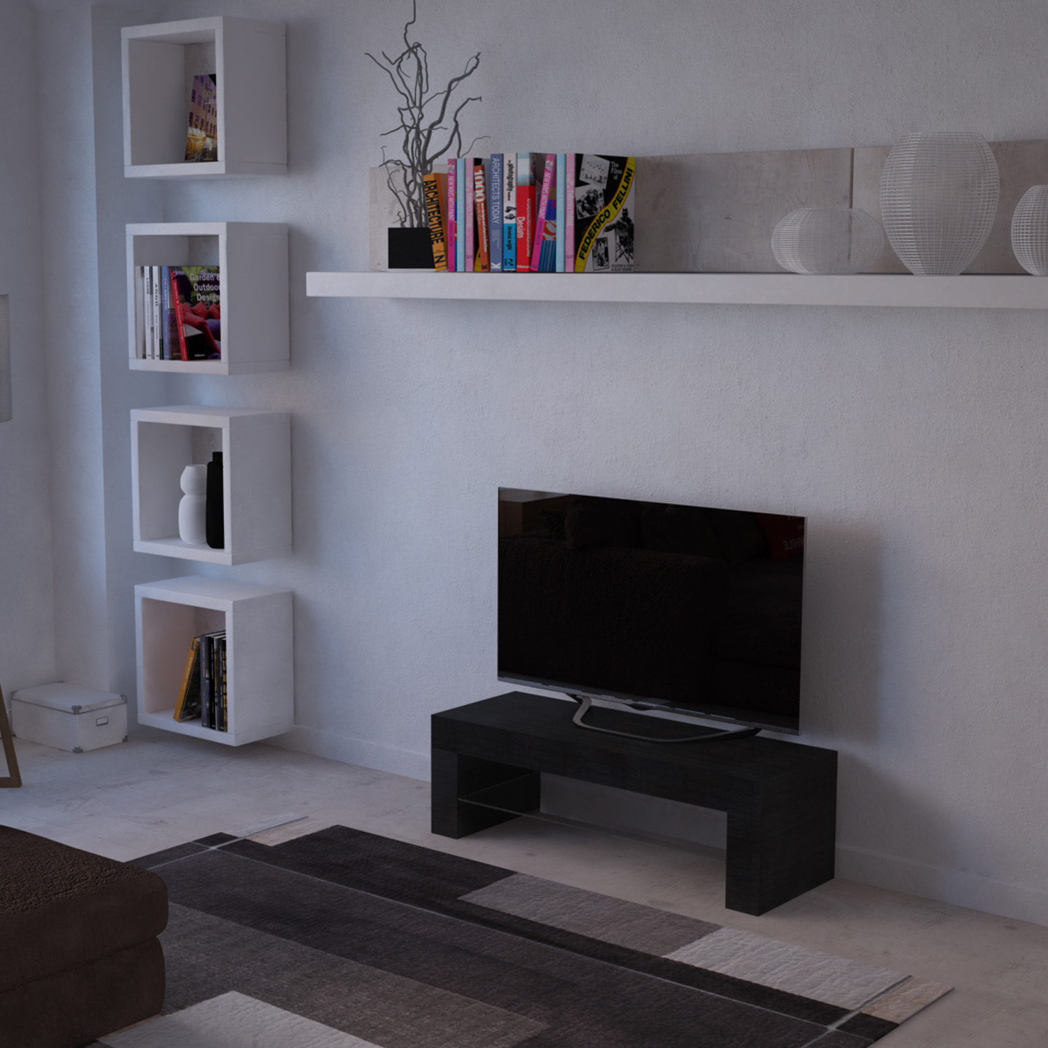 Mobile TV Salotto Soggiorno Ripiano In Vetro Base Televisione Design Arredamento Casa Moderno Ed Elegante Lujan 112 x 40 x 36 cm nero frassino