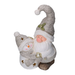 Gnomo in resina e pupazzo di neve grigiocon led cm27,5x18,5h42