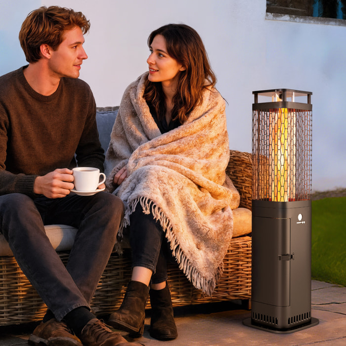 Estufa de Pellets, 6.86 KW, sin Electricidad, Estufa de Leña con Tubo de Vidrio, Base Antideslizante y Rejilla Metálica, Calefactor de Pellets sin Humo para Jardín, Terraza, Exterior, Negro