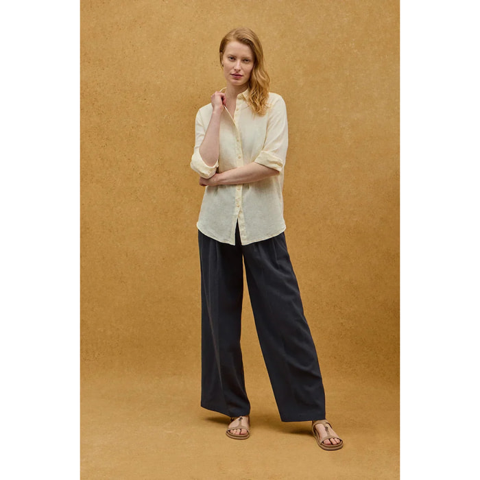 Camicia in lino giallo pastello dal fit rilassato con ricamo Polo Club