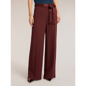 Motivi - Pantaloni palazzo in enverse satin con fusciacca - Marrone