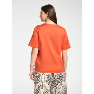 Elena Mirò - Camiseta de algodón con cuello en V - Naranja sol