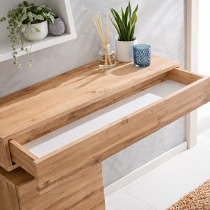Mobile Ingresso Moderno Con Pensili A Giorno Mensole Sospese Con Cassetto E Anta Salvaspazio Design Nordico 100 x 170 x 30 Cm Bianco E Rovere