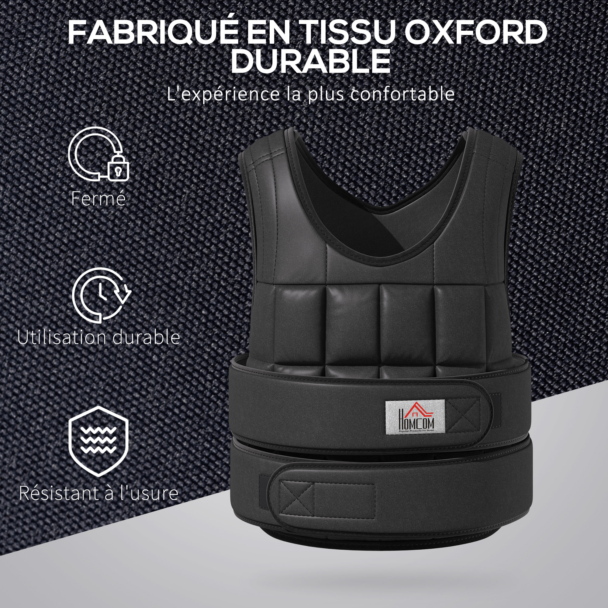 Gilet lesté réglable veste lestée 10 Kg max. poids amovibles entrainement musculation exercice boxe oxford noir