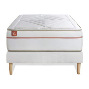 Ensemble Matelas Le Paisible - 24cm - Mémoire de forme - Matériaux éco-responsable - Sommier kit Blanc