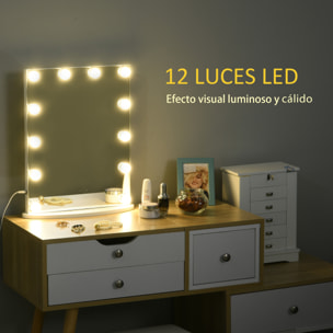 Espejo de Maquillaje Luz LED Ajustable 41,5x13,5x51cm Blanco