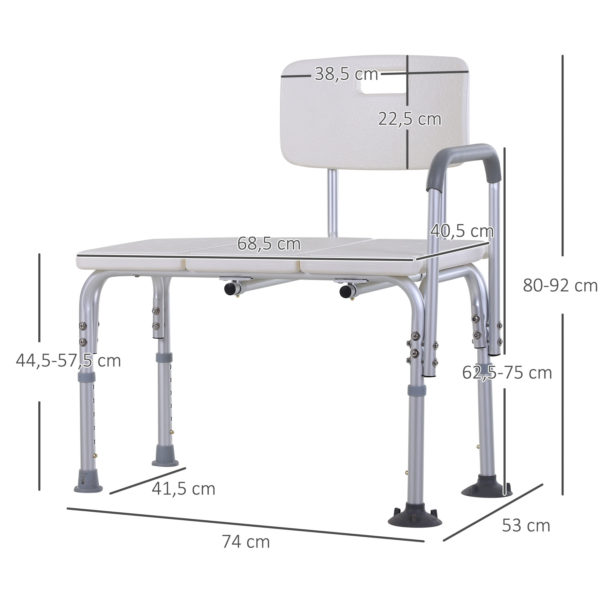 Chaise de douche siège de douche ergonomique hauteur réglable pieds antidérapants charge max. 136 Kg alu. HDPE blanc