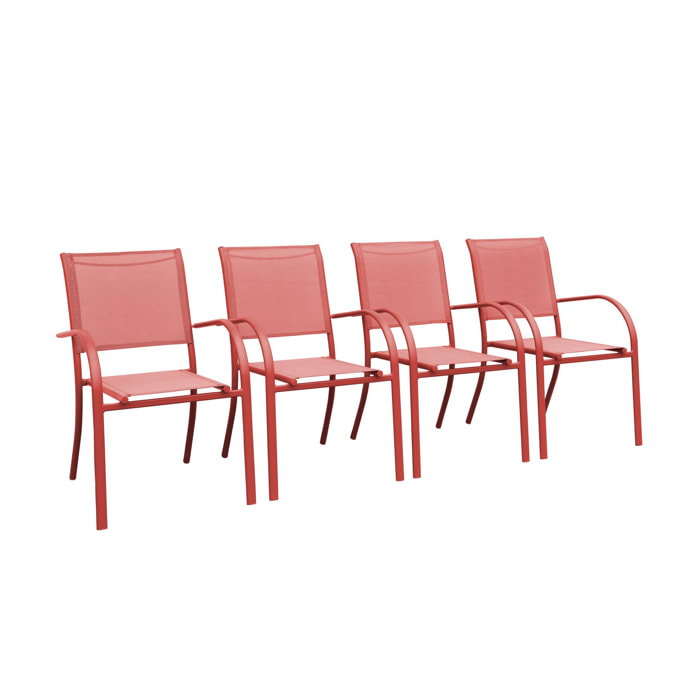 Lot de 4 fauteuils de jardin empilables TARANTO aluminium et textilène. terracotta. 66 x 55 x 86 cm