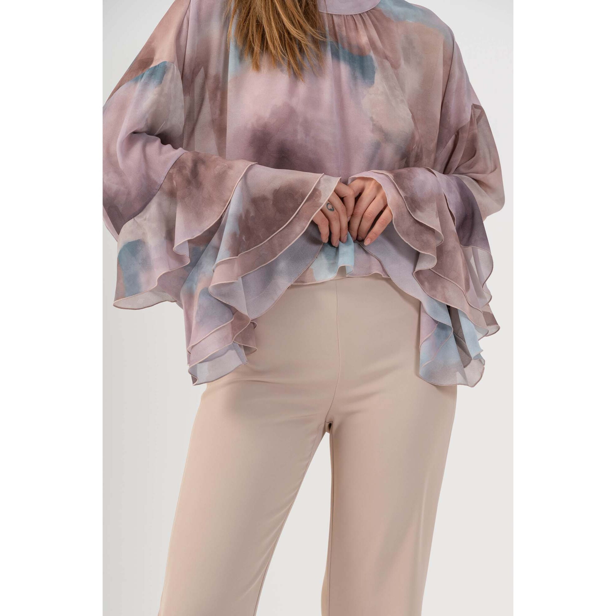 Kocca - Blusa velata con volant Donna, Fantasia, Girocollo