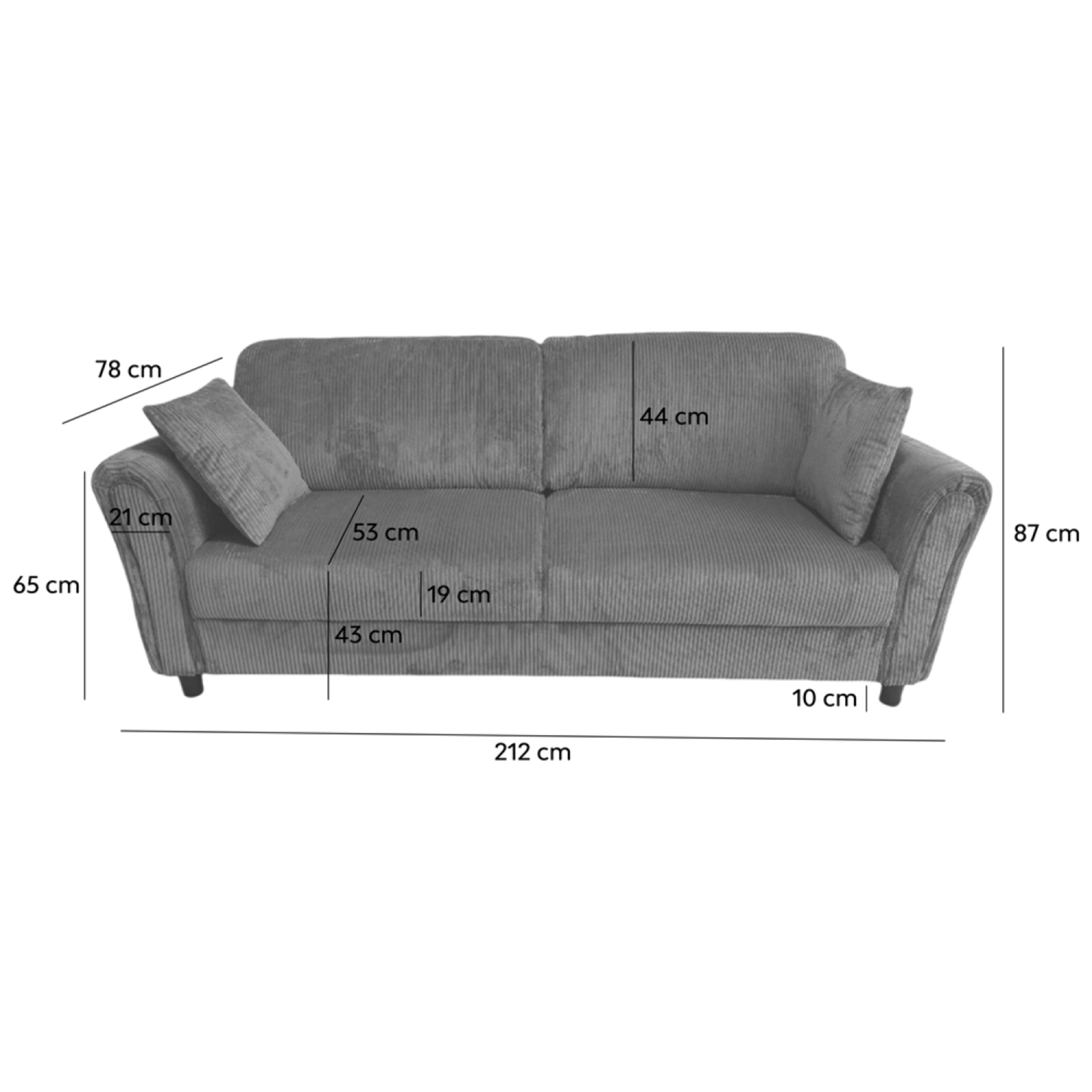 MALERNE Canapé droit 4 places en velours côtelé vert