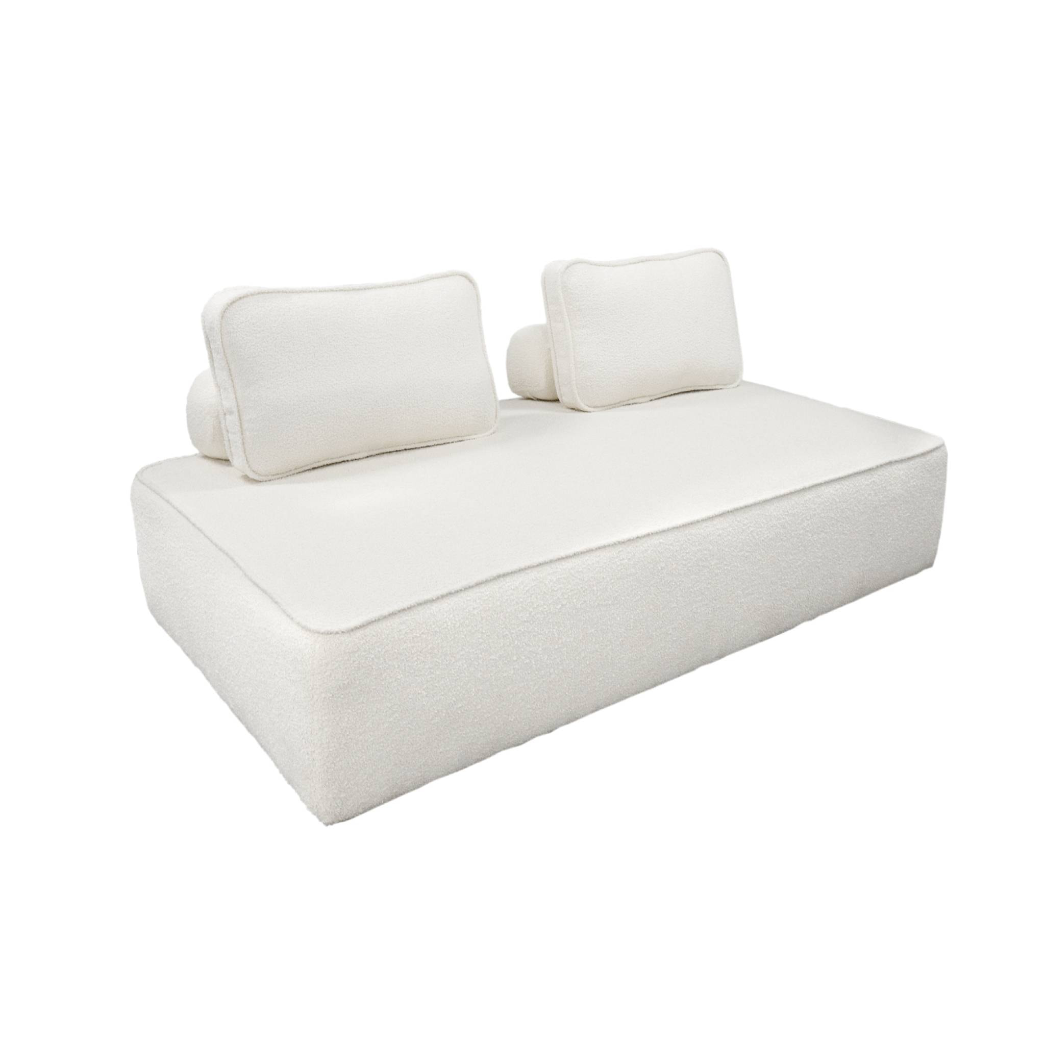 Chauffeuse pour canapé modulable tissu bouclette crème 2 places Bao. L 180 x P 90 x H 74cm