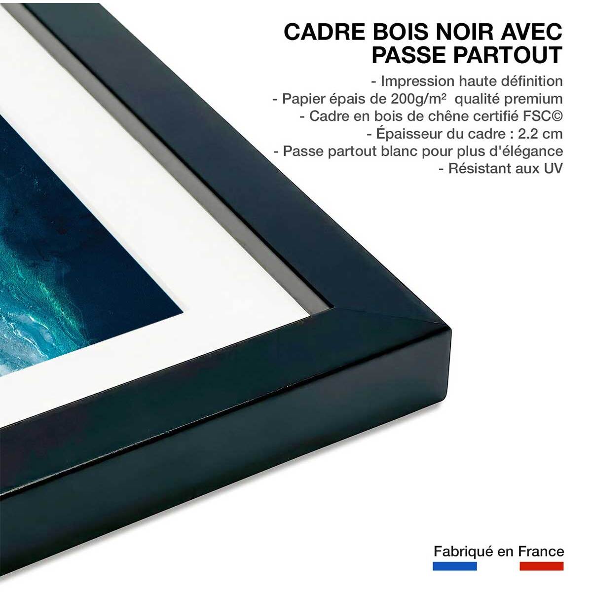 Poster bleu dynamique Affiche + cadre en bois - Noir