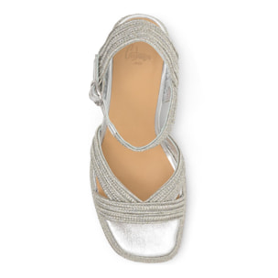 Sandalias de tacón de mujer Valle trenzada en acabado metalizado