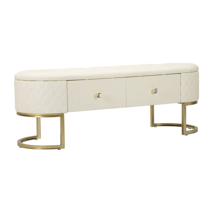 Panca Golfo, Panchina multiuso, Seduta per ospiti, Cassapanca multifunzione, 120x40 h43 cm, Bianco e Oro