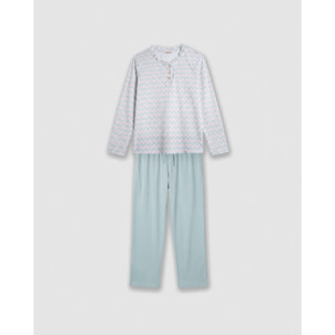 Pigiama lungo in cotone arricciato nuru verde azzurrato