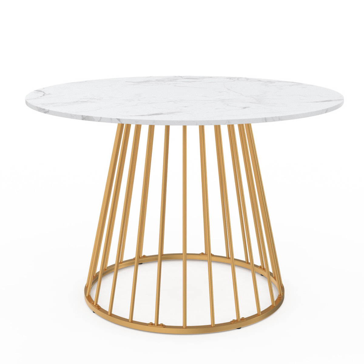 Table repas ronde Adelle 110 cm - Marbre blanc - doré