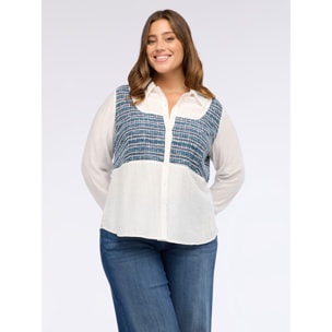 Fiorella Rubino - Camisa de muselina con inserto de bouclé - Blanco