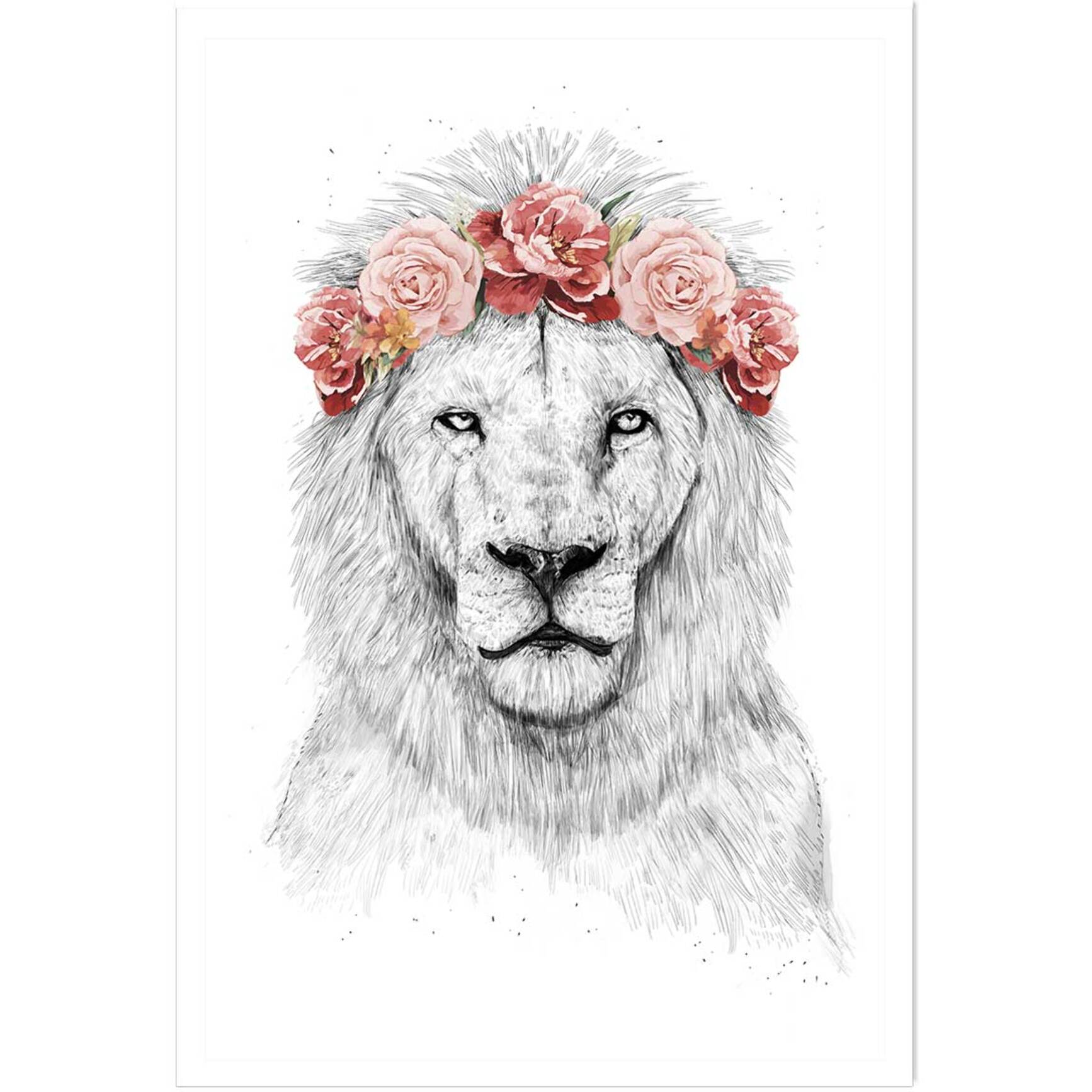 Affiche enfant lion et couronne de fleurs  Affiche seule