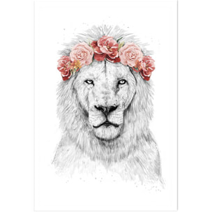 Affiche enfant lion et couronne de fleurs  Affiche seule