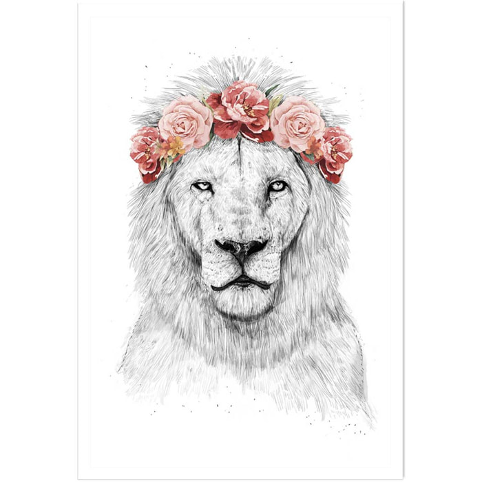 Affiche enfant lion et couronne de fleurs  Affiche seule