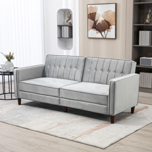 HOMCOM Sofá Cama de 3 Plazas Sofá Cama Convertible Tapizado en Terciopelo con Respaldo Reclinable Asientos Acolchados y Patas de Madera 189x80,5x78,5 cm Gris Claro