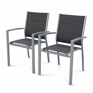 Lot de 2 fauteuils - Chicago / Odenton  - En aluminium gris et textilène gris foncé. empilables