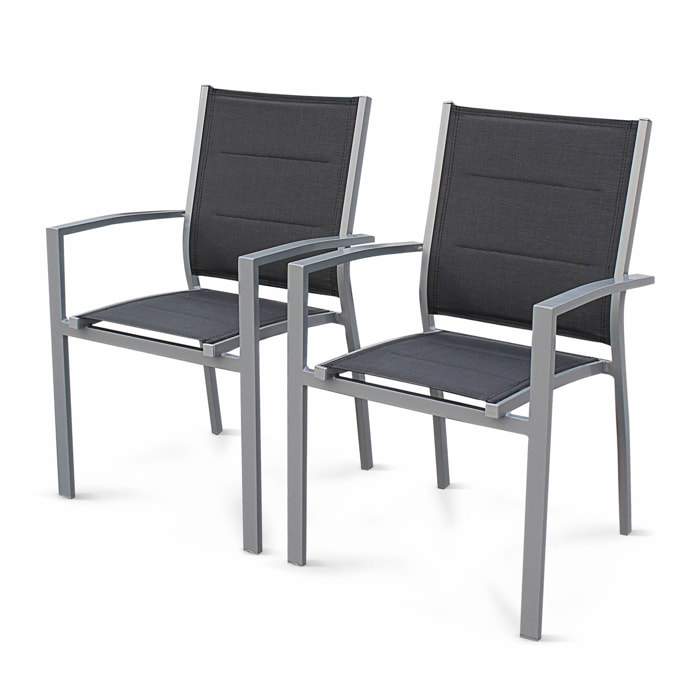 Lot de 2 fauteuils - Chicago / Odenton  - En aluminium gris et textilène gris foncé. empilables