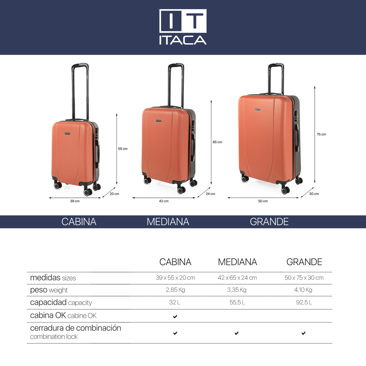 Maleta Itaca Tiber Set De 2 Unidades Coral-Antracita