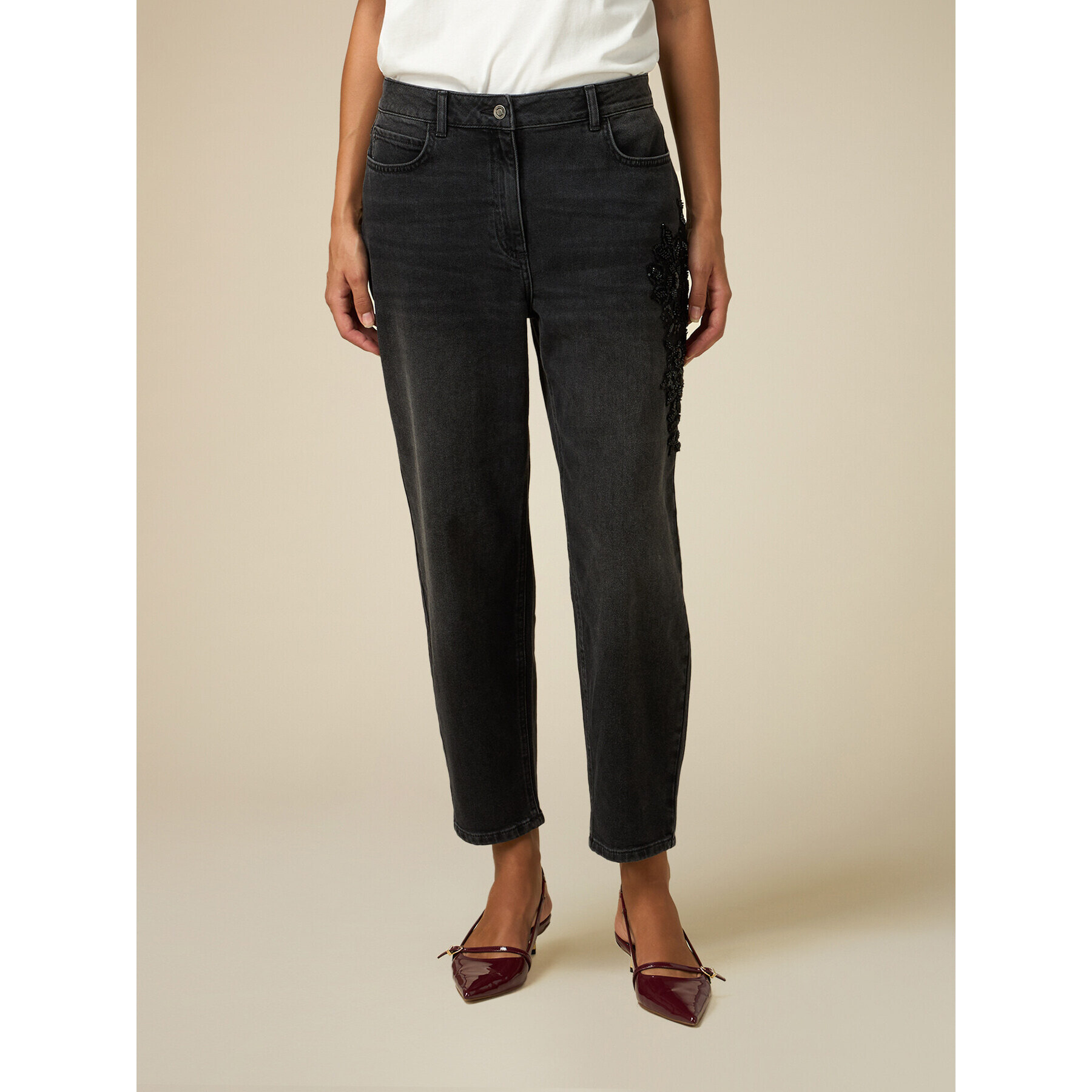 Oltre - Boyslim jeans with jewel patch - Negro