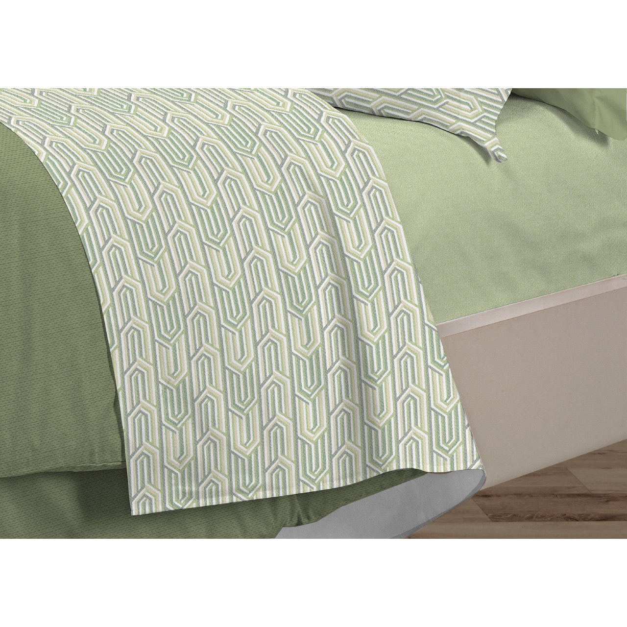 Completo Lenzuola Linea 3027 In Percalle Fantasia Geometrico Disegno Henry Verde
