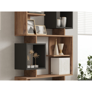 Bibliothèque design asymétrique 172cm effet bois et gris anthracite SOHO