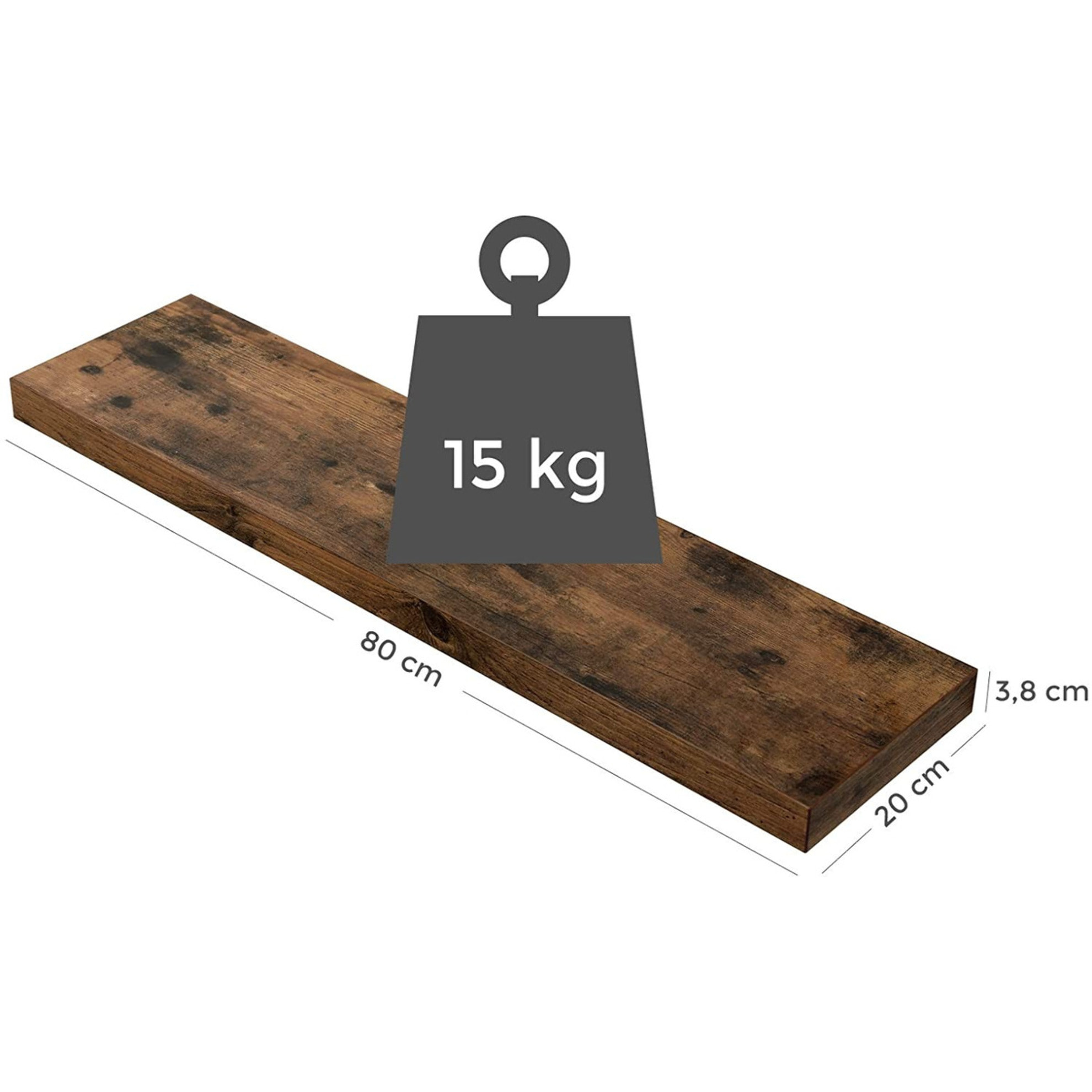 Mensola da Muro 80 cm Stile Rustico in MDF Finitura Rovere Vintage
