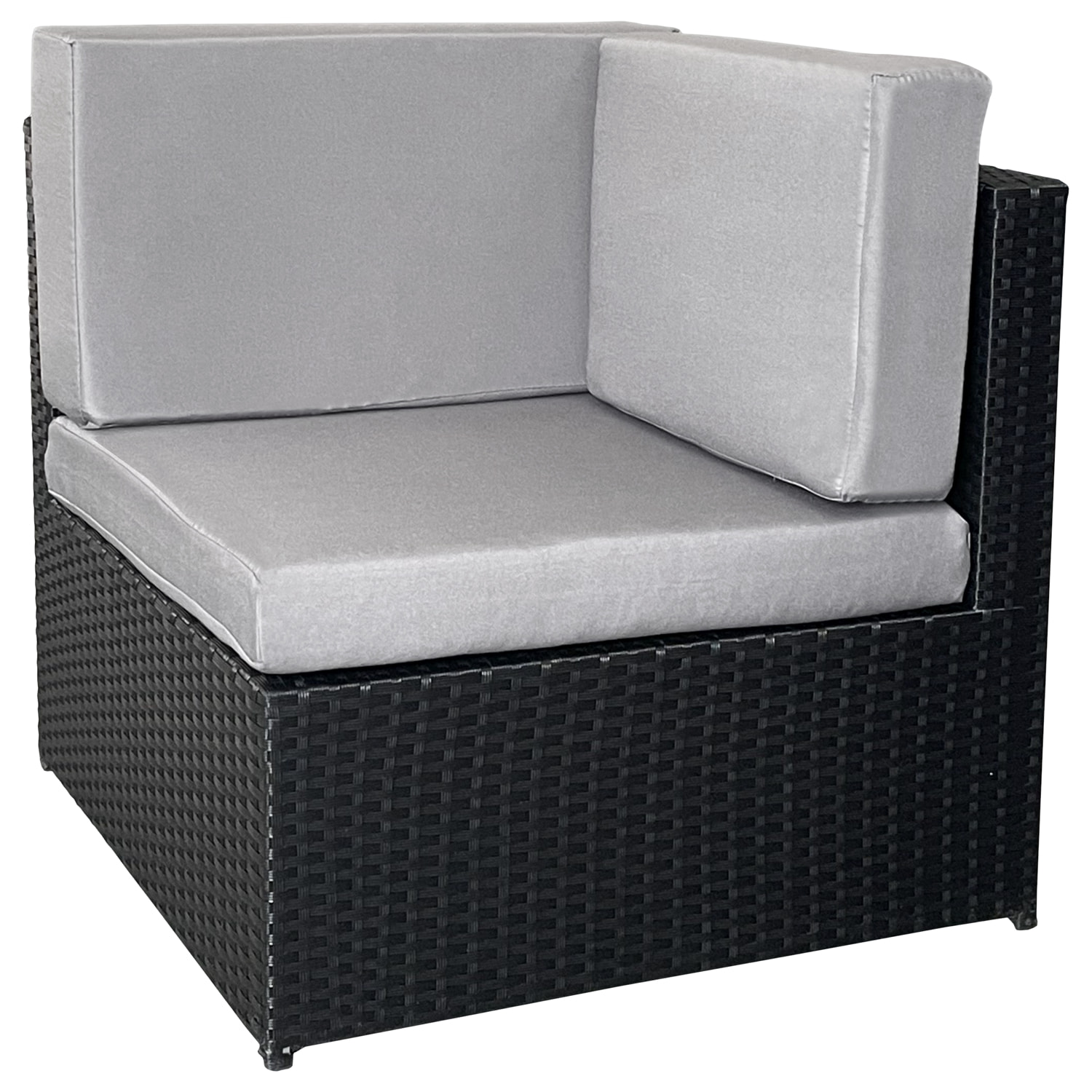 Salon de jardin BONIFACIO en résine tressée noir 6 places - coussin gris