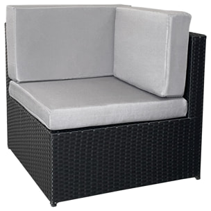 Salon de jardin BONIFACIO en résine tressée noir 6 places - coussin gris