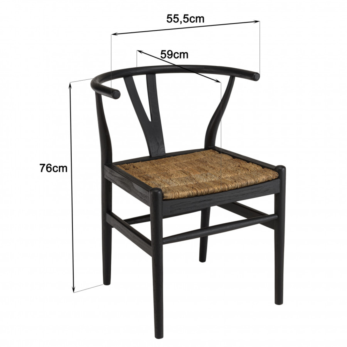 ALIDA - Chaise noire en bois de teck recyclé dossier arrondi