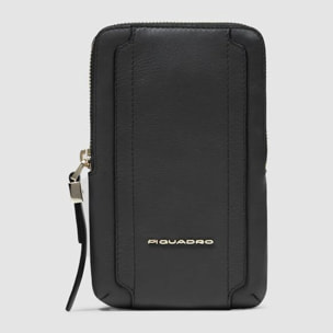 Piquadro Pochette pour téléphone tour du cou en cuir avec porte-cartes de crédit et protection RFID