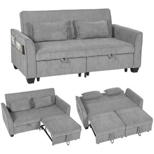 Sofá Cama 2 Plazas 4 en 1, Sofá Cama de Chenilla con 2 Módulos Extraíbles Independientes, Respaldo Ajustable 3 Niveles, 2 Cojines, 6 Bolsillos Laterales, Cama 142x186 cm, para Salón, Gris