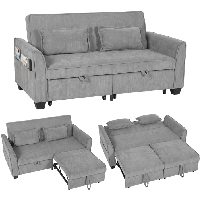 Sofá Cama 2 Plazas 4 en 1, Sofá Cama de Chenilla con 2 Módulos Extraíbles Independientes, Respaldo Ajustable 3 Niveles, 2 Cojines, 6 Bolsillos Laterales, Cama 142x186 cm, para Salón, Gris