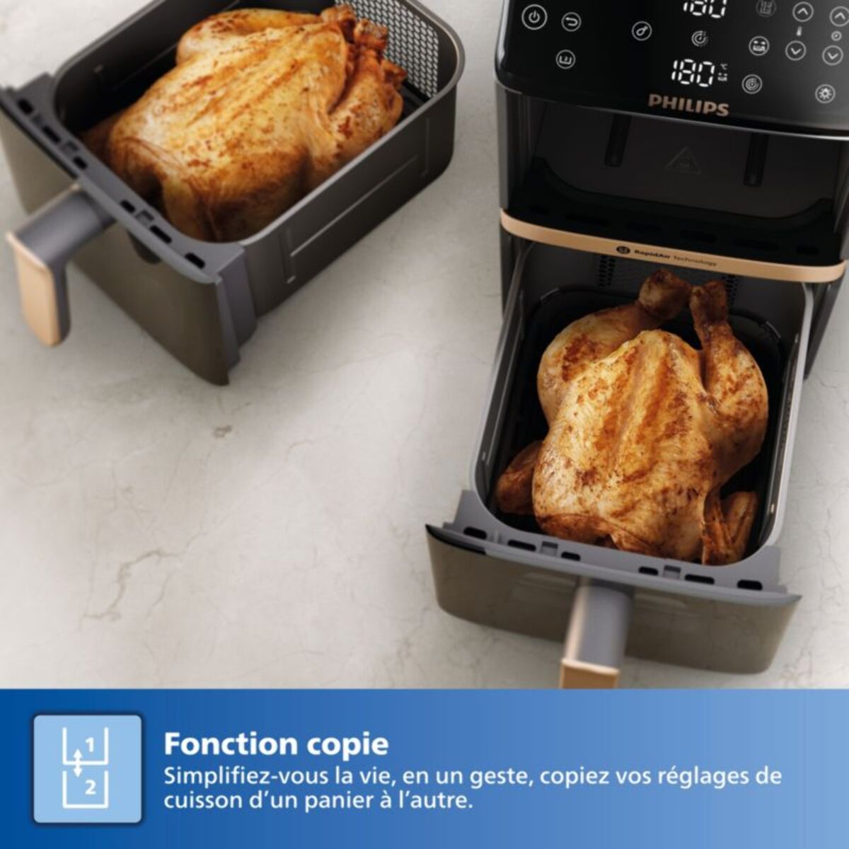 Friteuse sans huile PHILIPS NA462/70 Friteuse sans huile Vertical Duo Noir/Cuivre, Série 4000 10L (5+5L)