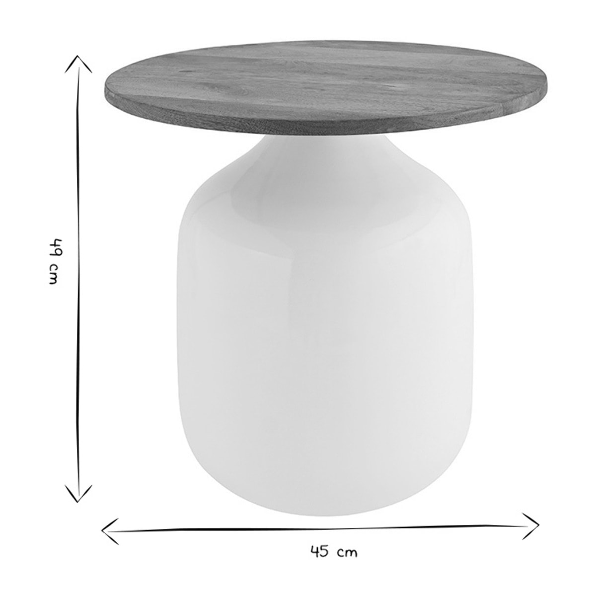 Table d'appoint ronde design blanche et bois manguier massif H49 cm VERONA