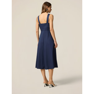 Oltre - Vestido de popelina con parche de joya - Azul