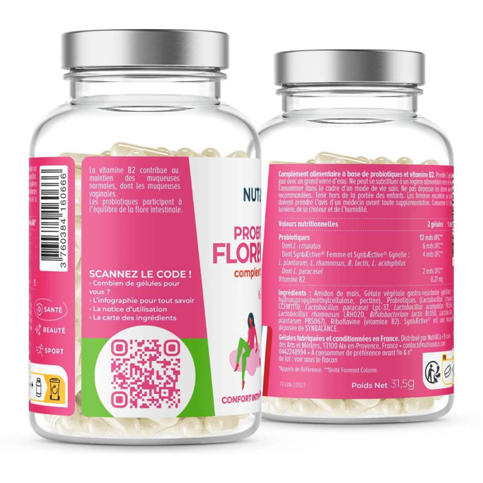 Nutri&Co Probiotiques Flore Intime Confort & Santé du Microbiote - 60 gélules