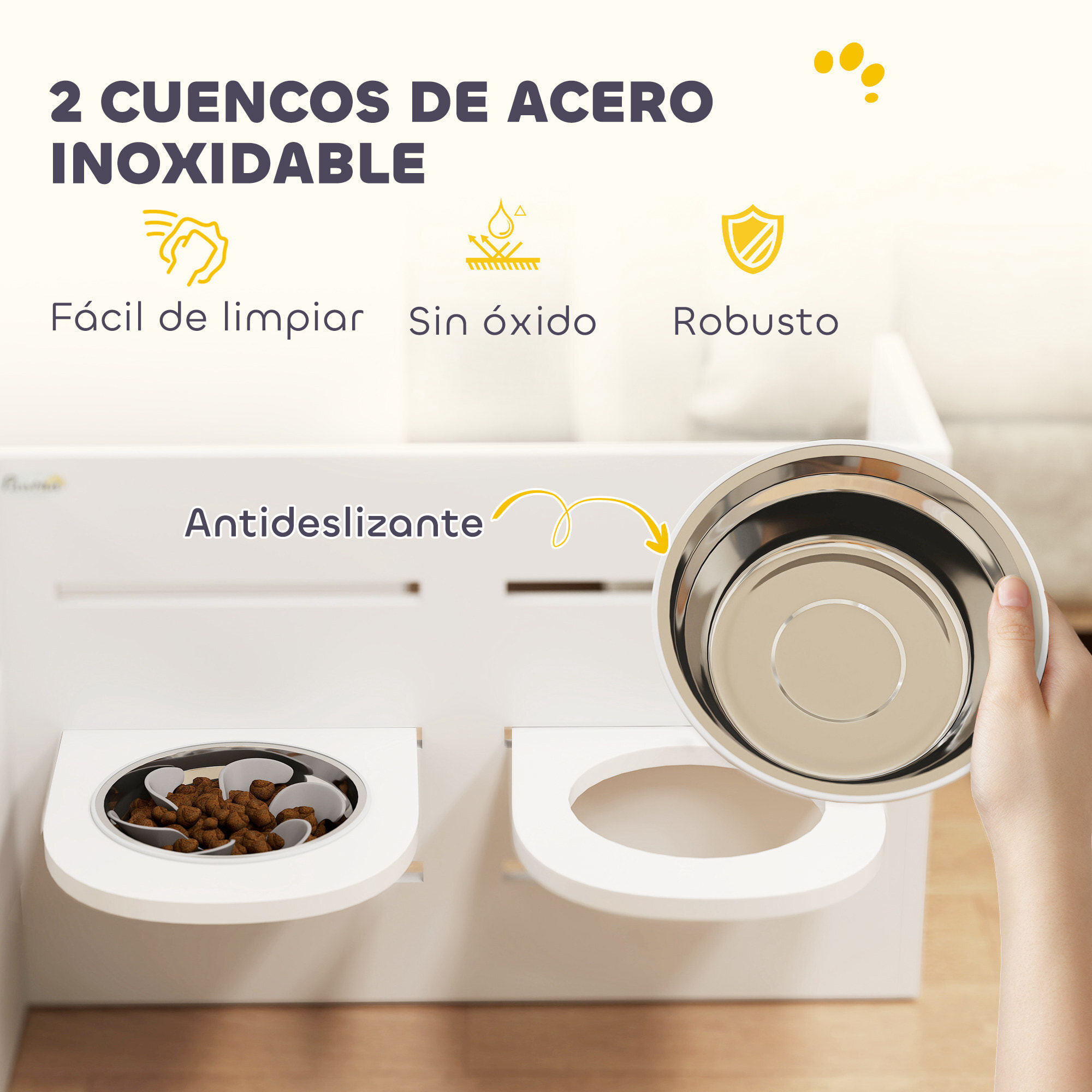 Comedero Perros Elevado de 3 Alturas Ajustables Cuencos para Perros 2x1 L y 1 Alfombrilla Antivoracidad Comedero para Perros Pequeños Medianos y Grandes Blanco