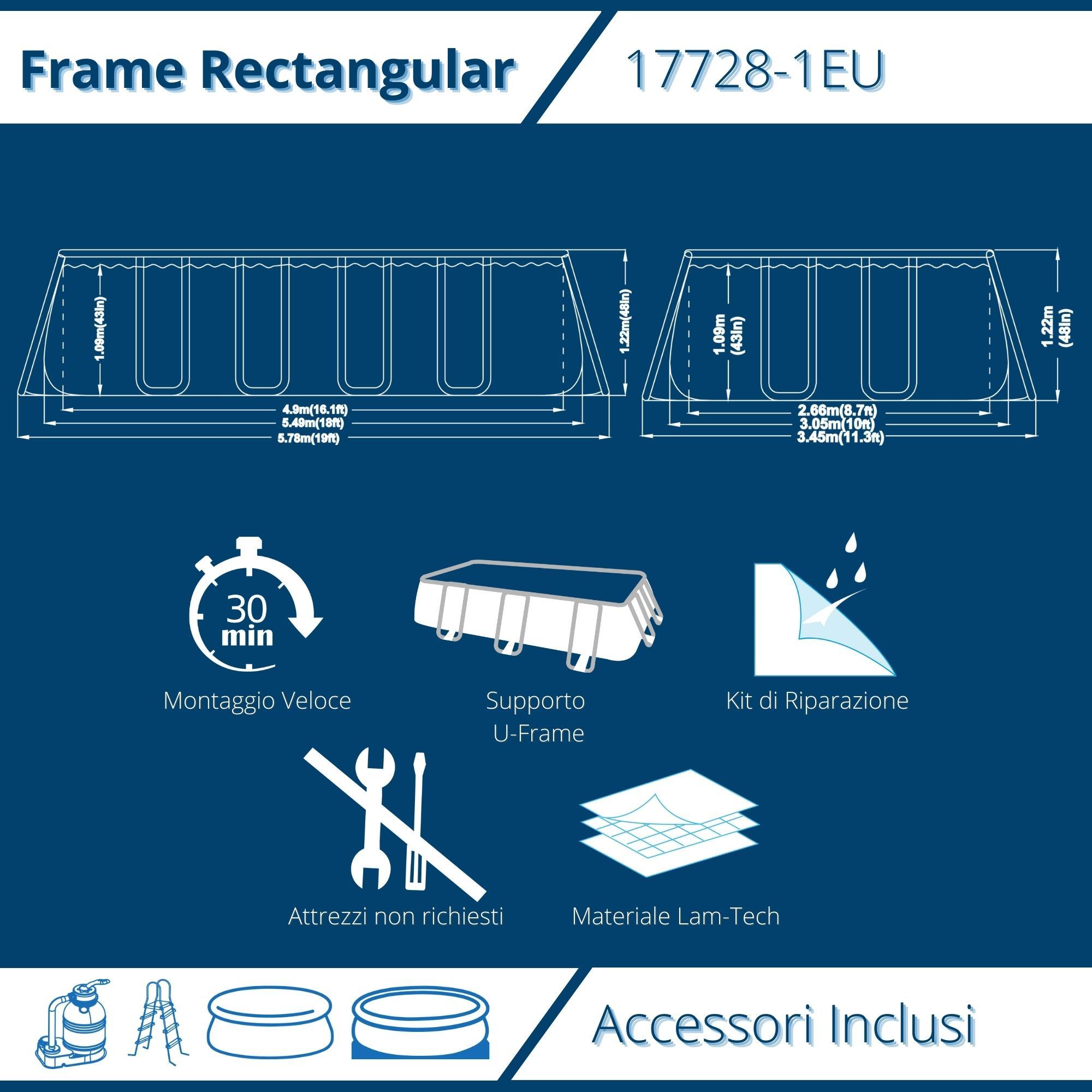 Piscina Fuoriterra Rettangolare con Struttura in Acciaio Avenli 17728-1EU 549x305x122cm Pompa a Sabbia, Scala e Teli Inclusi