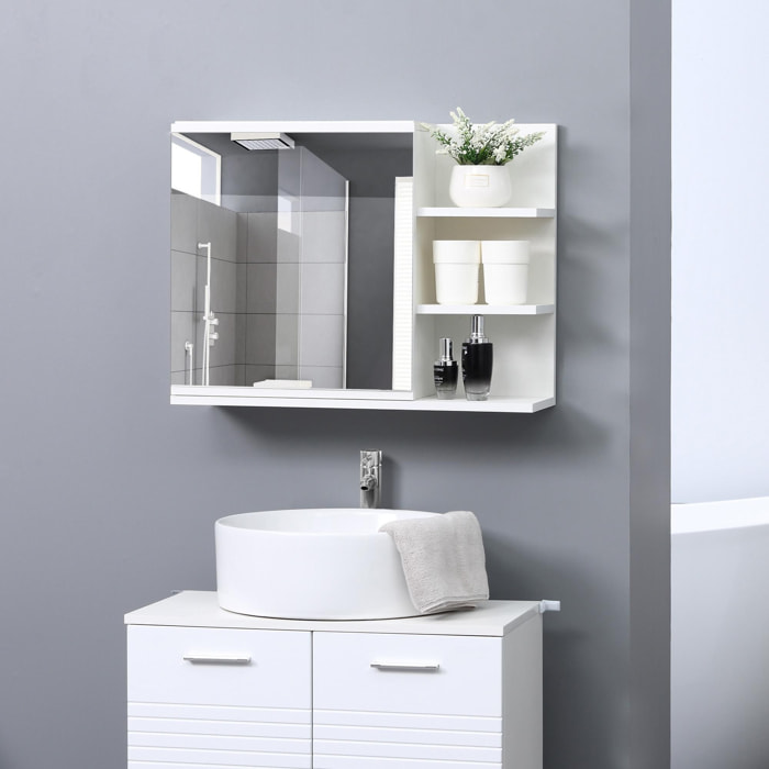 Armoire miroir de salle de bain avec étagère - 3 étagères latérales - kit installation murale fourni - panneaux particules blanc