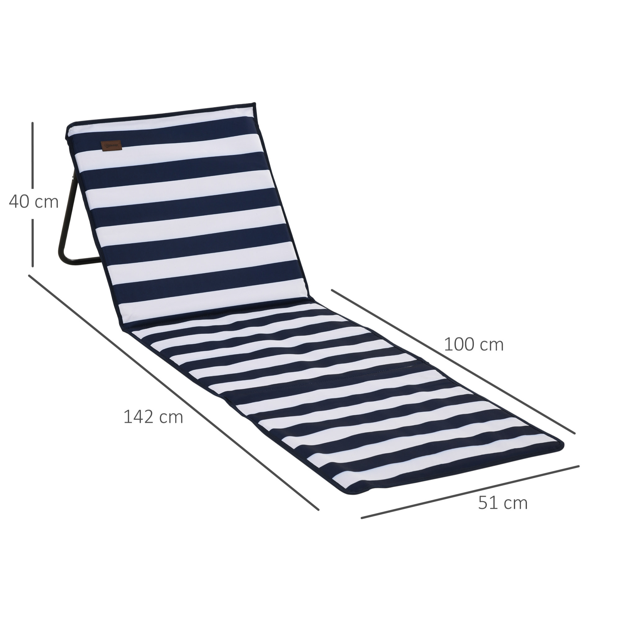 Conjunto de 2 Esterillas de Playa Plegable Esteras Acolchadas con Respaldo Reclinable y Bolsa de Transporte para Jardín 142x51x40 cm Blanco y Azul