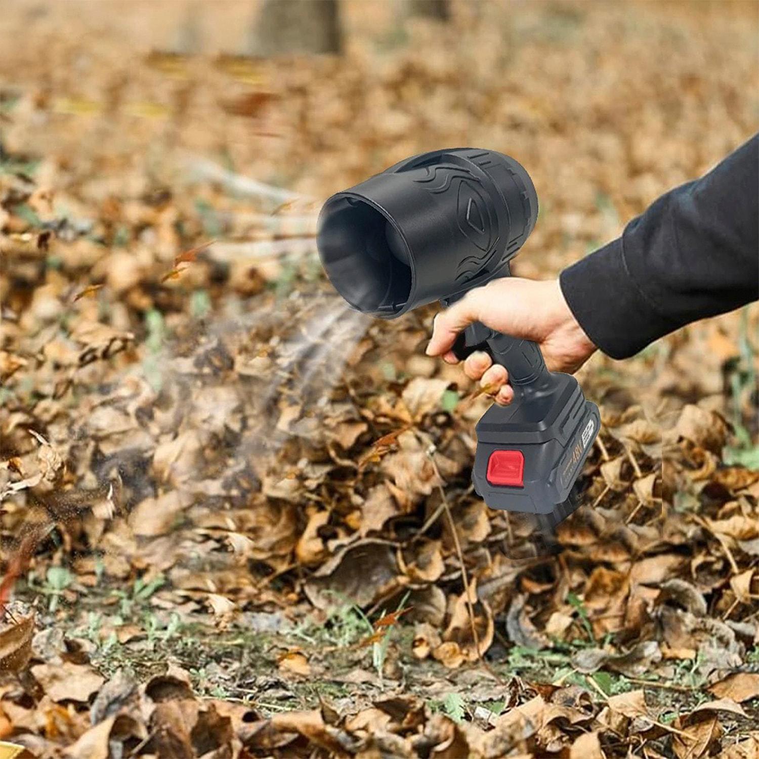 Soplador inalámbrico con motor sin escobillas, velocidad regulable, 1500W y dos baterías de 6000mAh.